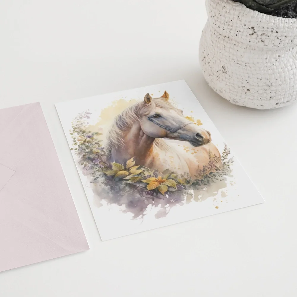 Watercolor Cute Floral White Horse Wall Art Illustration Print Poster Unframed - Picture 6 of 6